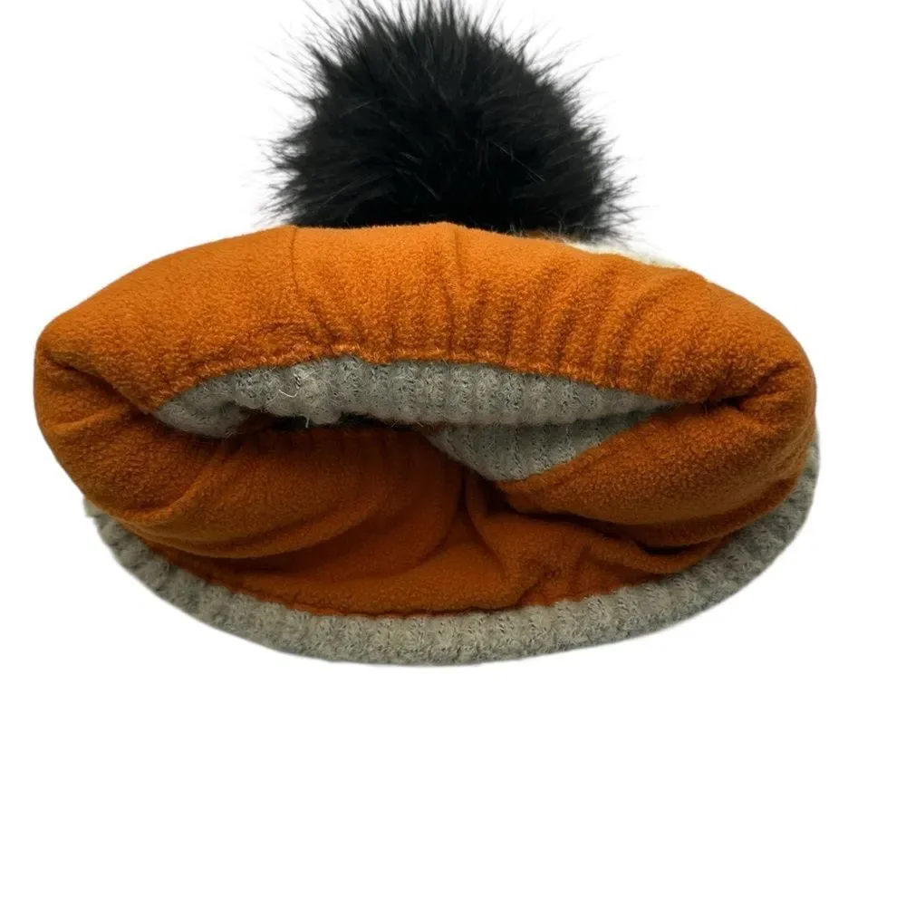Columbia City Limits Pom Beanie Gray Burnt Orange Black Faux Fur